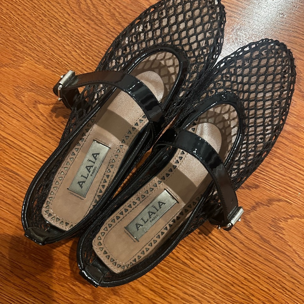Alaia Black Mesh Mary Jane Flats
